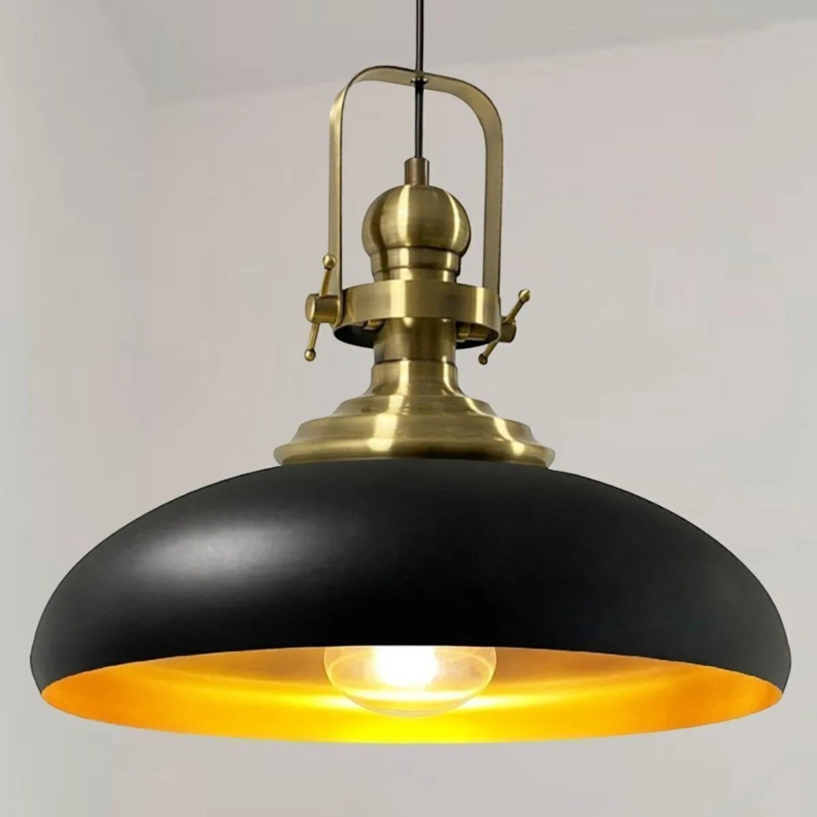 bamyum Androa Pendelleuchte Schwarz Gold Metall Ø40 cm, Küchenlampe Hangend, Hängelampe Esstisch Vintage E27, Wohnzimmerlampe Industrial